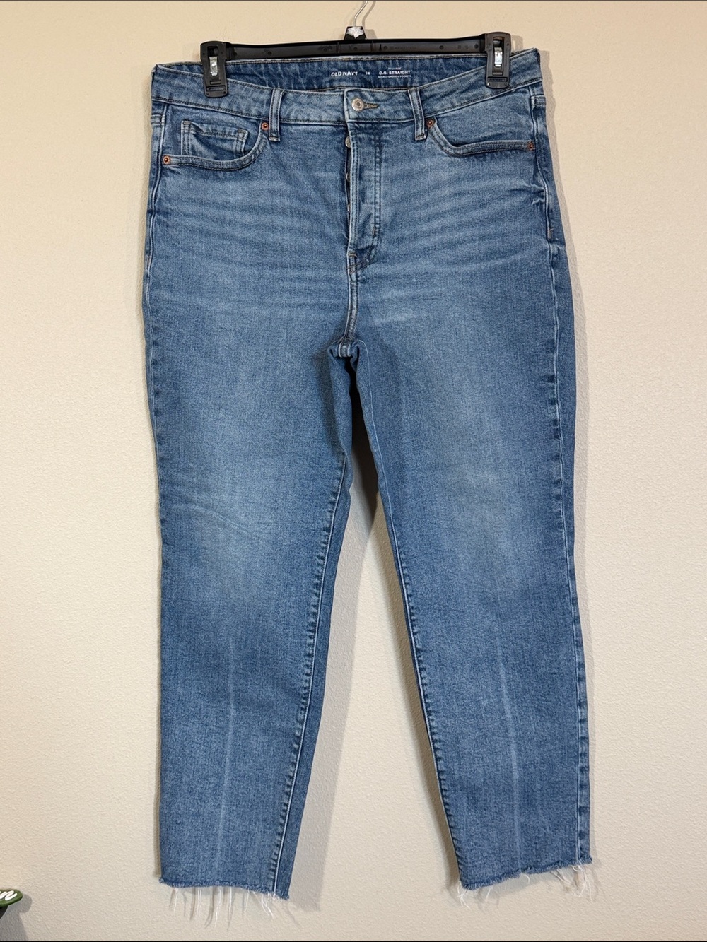 Old Navy High Rise, O.G. Straight Blue Button Fly Jeans, size 14